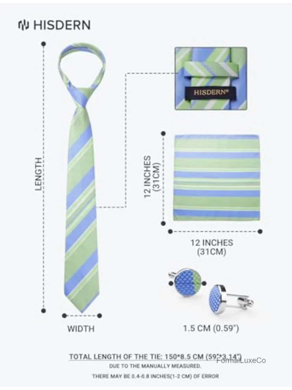 Silk Blend Mens Tie Set with Pocket Square and Cufflinks for Wedding Party